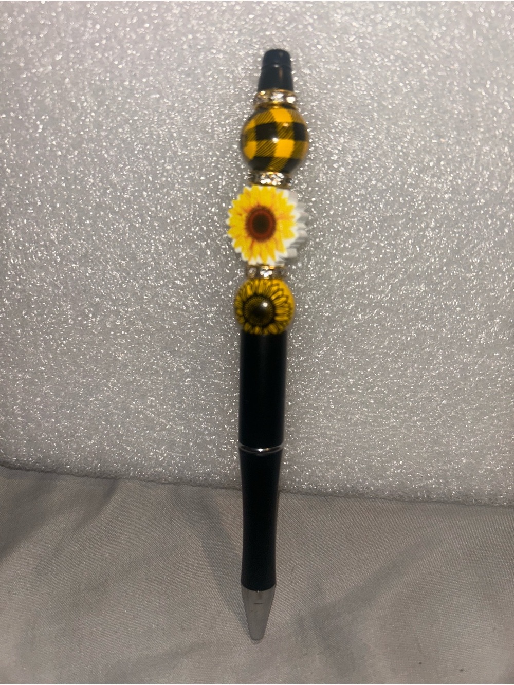 Hand Crafted Black and Yellow Sunflower Beaded Pen